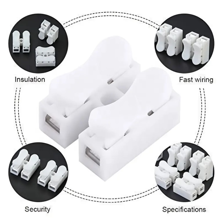 100PCS 2 Pins Cable Clamp Connectors Electrical Push Type Cable Connectors Quick Splice Lock Wire Terminal 220V 10A