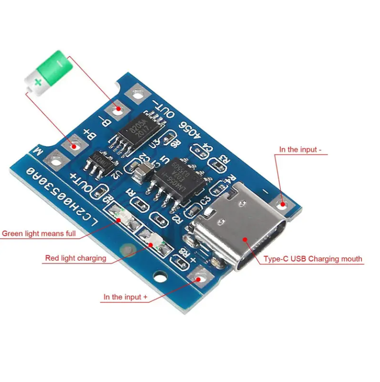 2Pcs TP4056 C-Type 18650 Lithium-ion Battery Charging Module with Inbuilt BMS and Indicator - Image 3