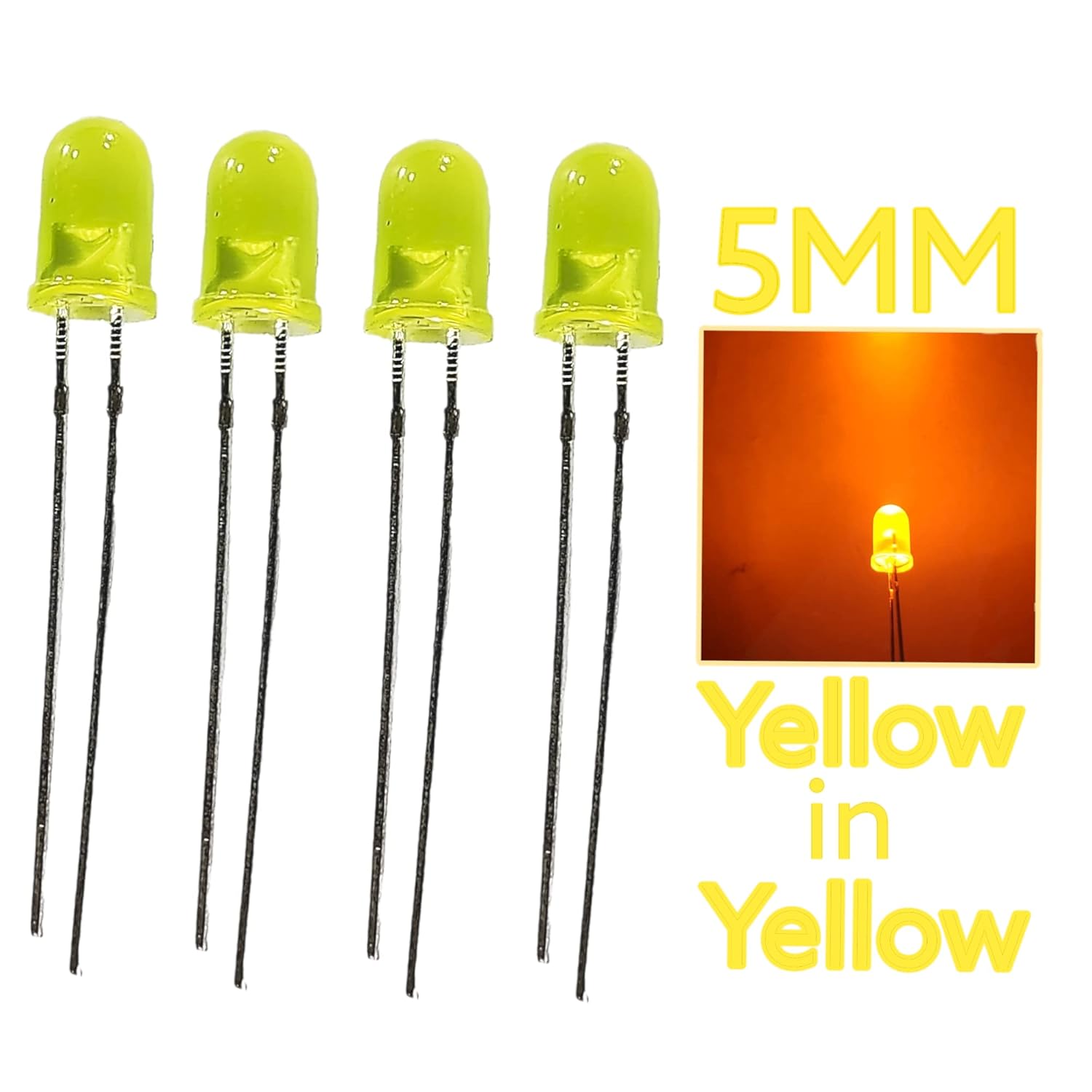 Pack of 100 5mm LED Light Bulbs YELLOW with Prong Base - Image 2