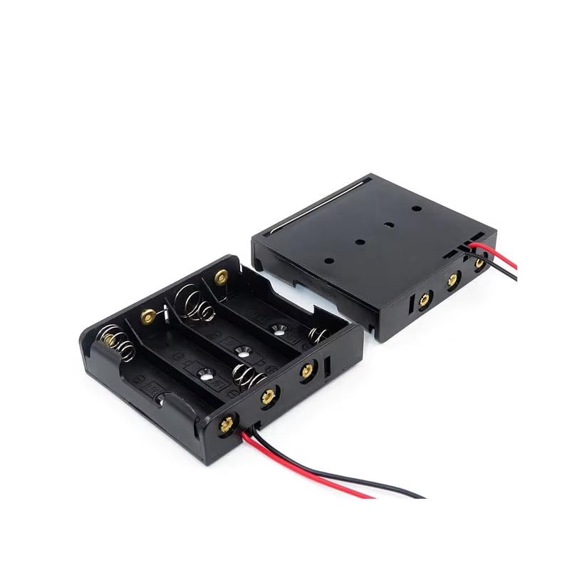 18650 Cell Lithium Battery Holder - for 3.7V li-ion Plastic case with Lead Wire Hard pin Spring Retention - Black (4 SLOT, 18650, 5, SERIES01)