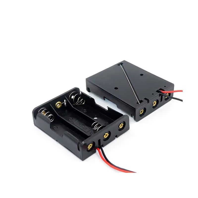 18650 Cell Lithium Battery Holder - for 3.7V li-ion Plastic case with Lead Wire Hard pin Spring Retention - Black (3 SLOT, 18650, 1, SERIES01)