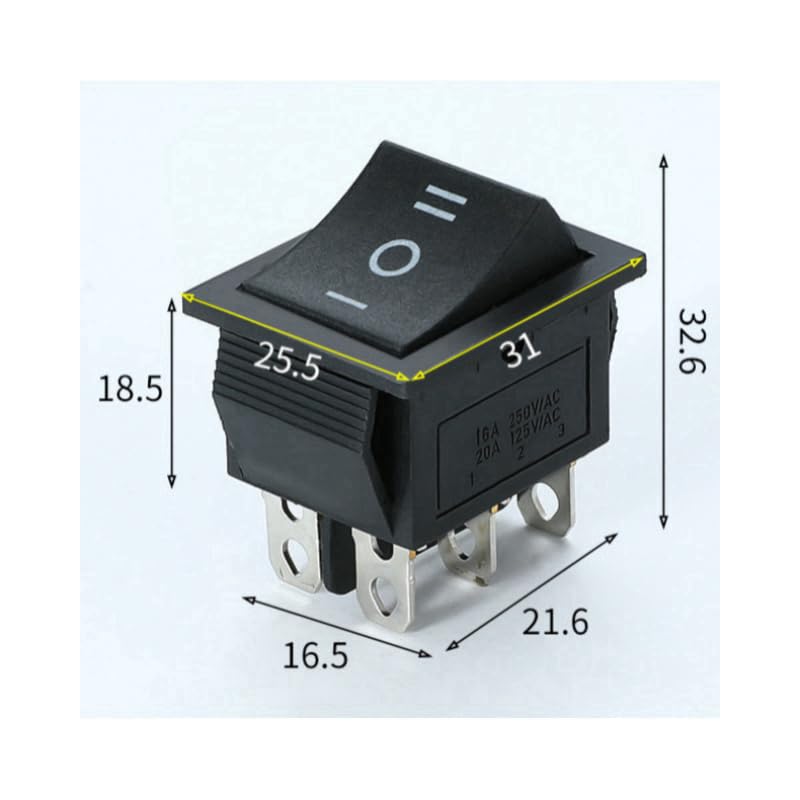 Universal Hub 2Pcs Black Heavy Duty Rocker Switch - 6 Pin DPDT (ON-Off-ON) 3-Position, 16A 250VAC / 20A 125VAC Waterproof Power Switch for Car, Boat, Truck, and DIY Projects - Image 4
