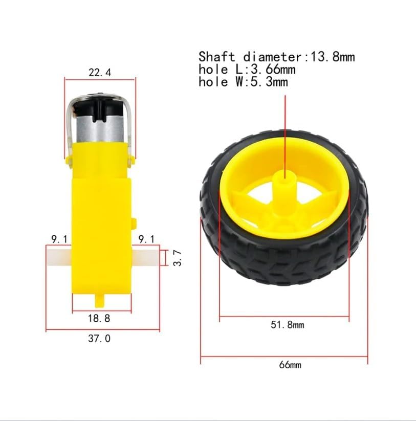 Universal Hub Pack of (1Pcs BO MOTOR &1Pcs WHEEL)150RPM Dual Shaft BO Motor with 65mm Robot Wheel, Reinforced Rubber Wheel, Geared DC Motor for Smart Car Robot, Black and Yellow - Image 3