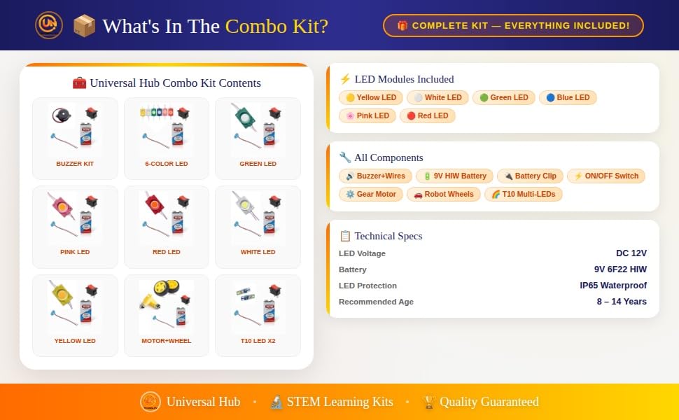 Universal Hub Combo 2 BO Motor, Rocker Switch Battery Clip and Battery Science Project Kit | Electronic Experiment Kit for Kids 8-14 Years - Image 8
