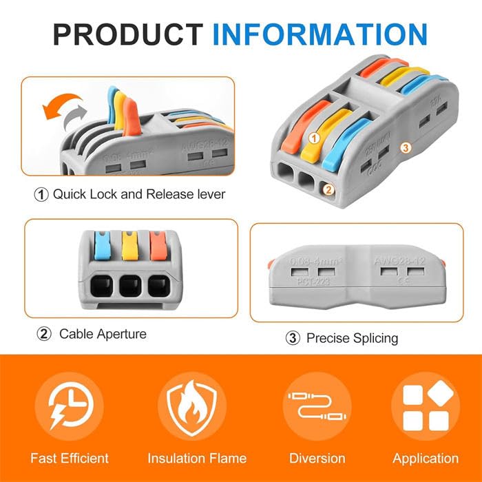 Universal Hub 10Pcs Wire Connectors Electrical - Lever Connectors Nuts - electric cable connector jointer - Quick Connect & Freely Assemble Electrical Splicing Kit (3 in 3 out) - Image 5