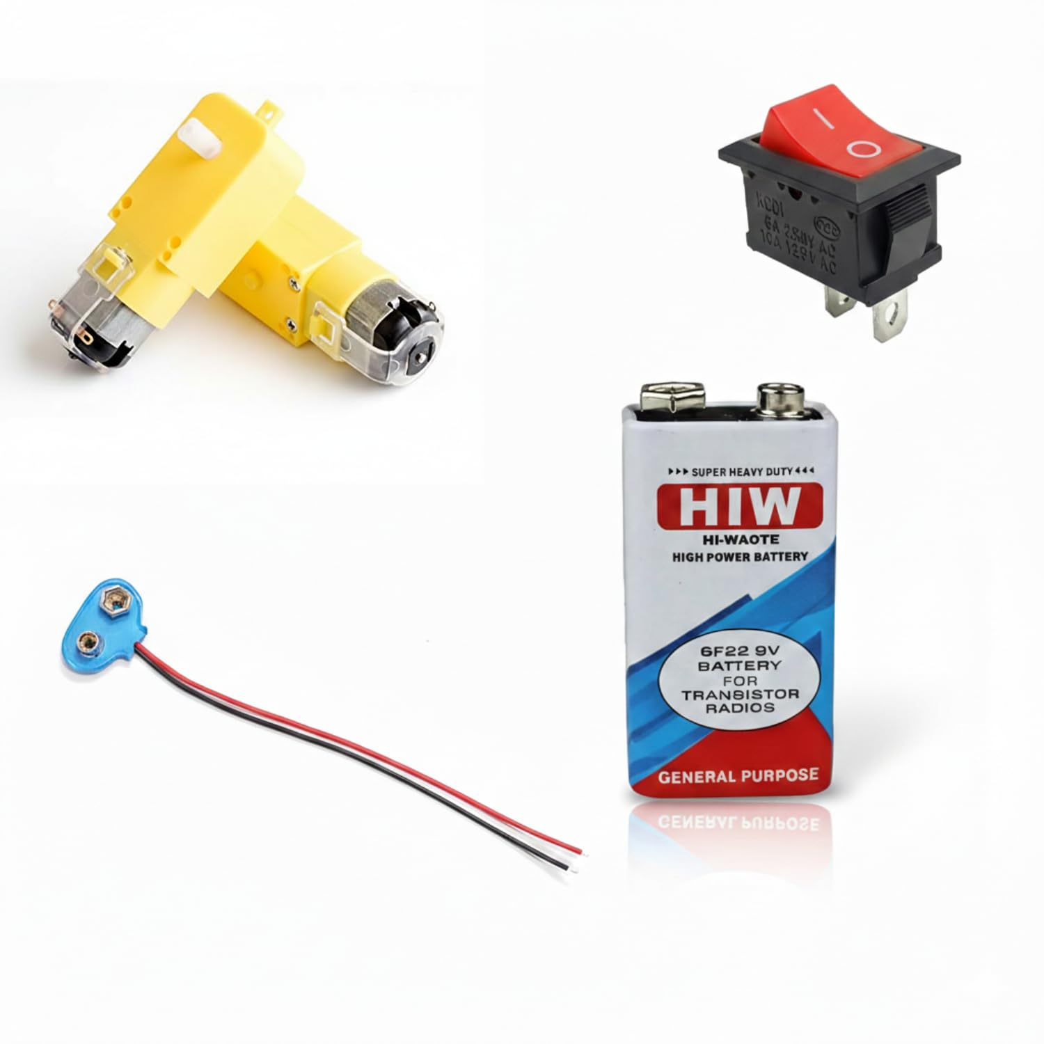 Universal Hub Combo 2 BO Motor, Rocker Switch Battery Clip and Battery Science Project Kit | Electronic Experiment Kit for Kids 8-14 Years