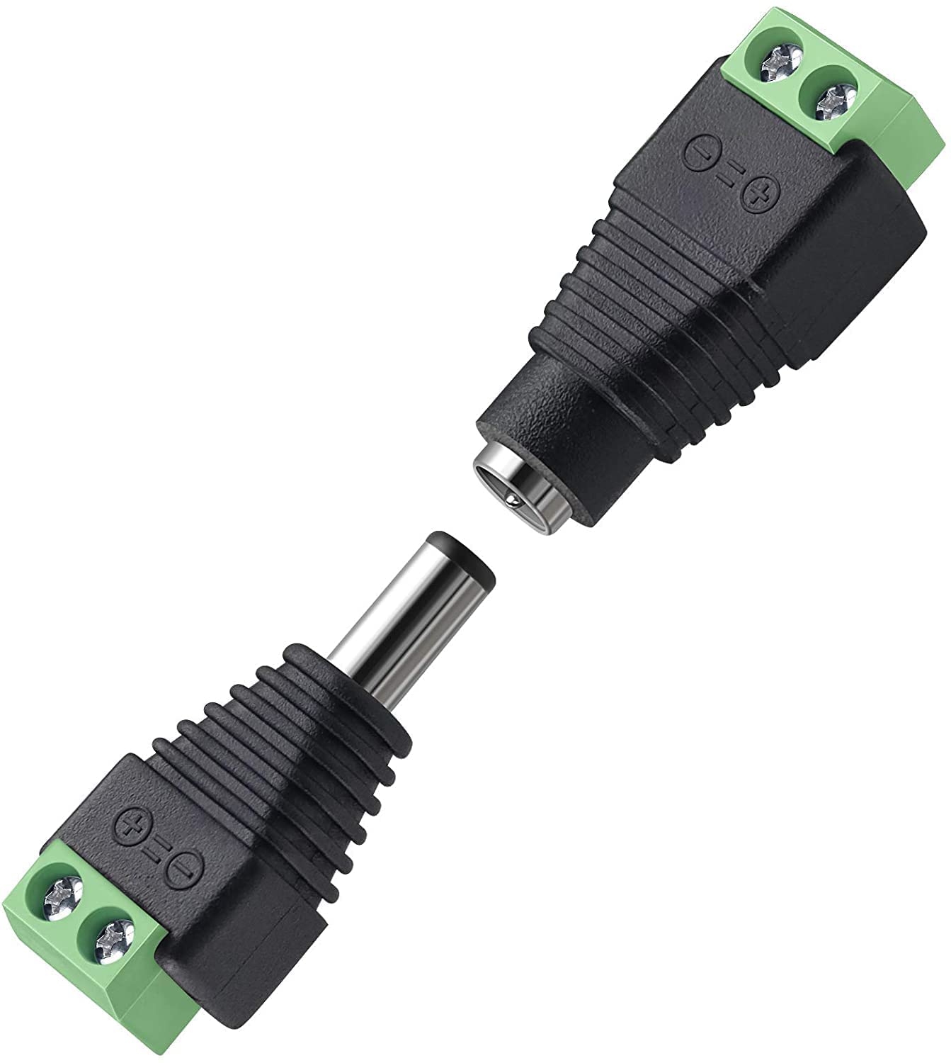 UNIVERSAL HUB DC Power Jack Plug Adapter Connector, 12V, 24V Male + Female 2.1 x 5.5MM Connector Terminal Barrel for CCTV Camera/LED Strip Light, DVR, Car Rearview Monitor System 2 Pair