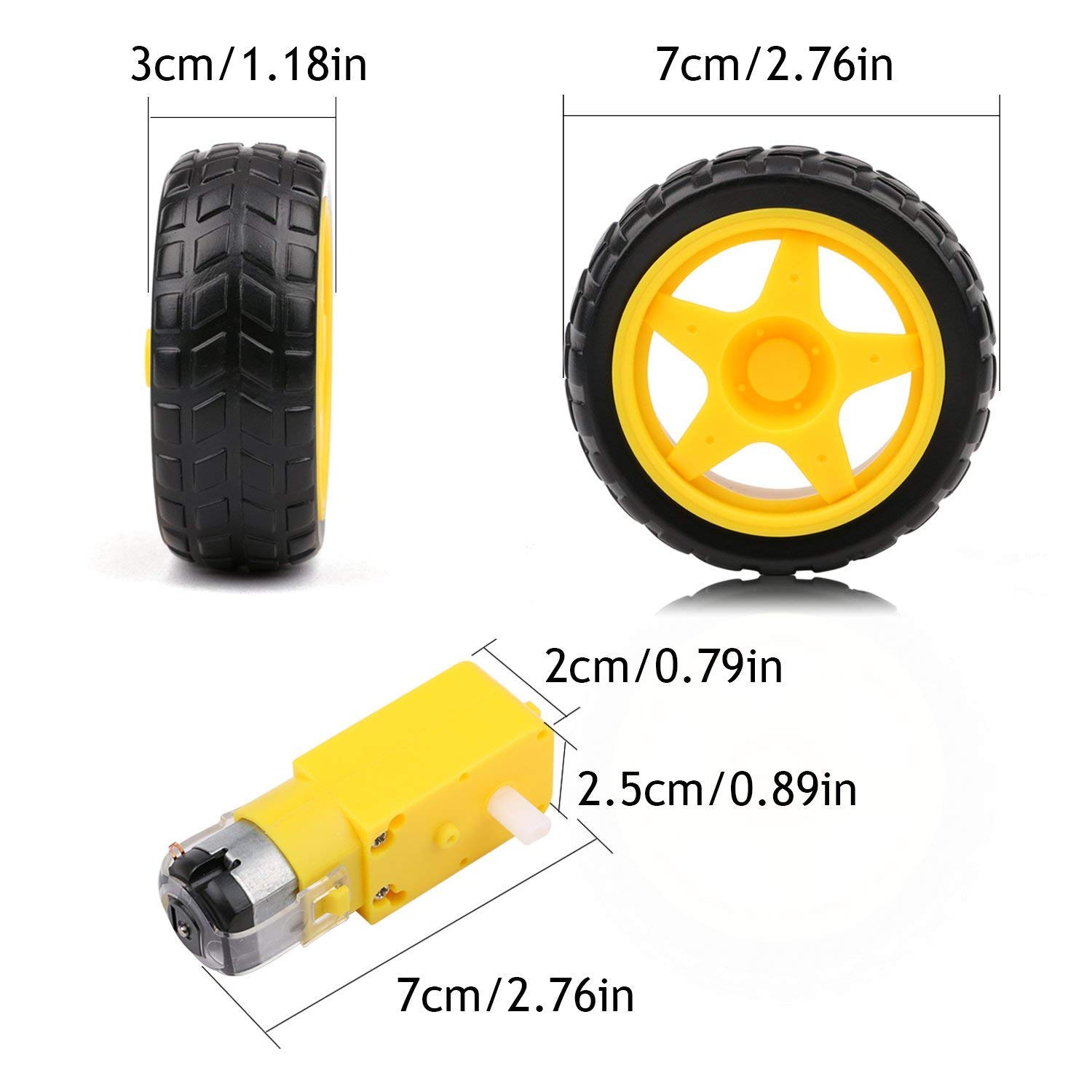 Universal Hub 65mm Robot Wheel, Reinforced Rubber Wheel, for Smart Car Robot, Black and Yellow, Pack of (BO WHEEL-1 Pcs) - Image 3