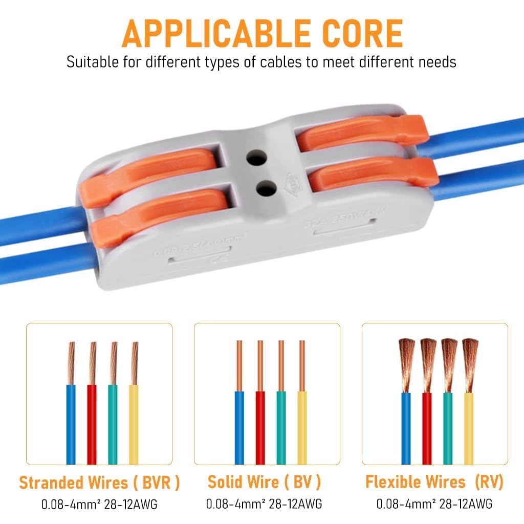 Universal Hub Lever Wire Cable Connectors, 2 in 2 Out Electrical Splice Inline Terminals, 24-12 AWG Push Type Quick Splice Lock Compact Wire Jointer Conductor For Home, Electrician Use - Image 5