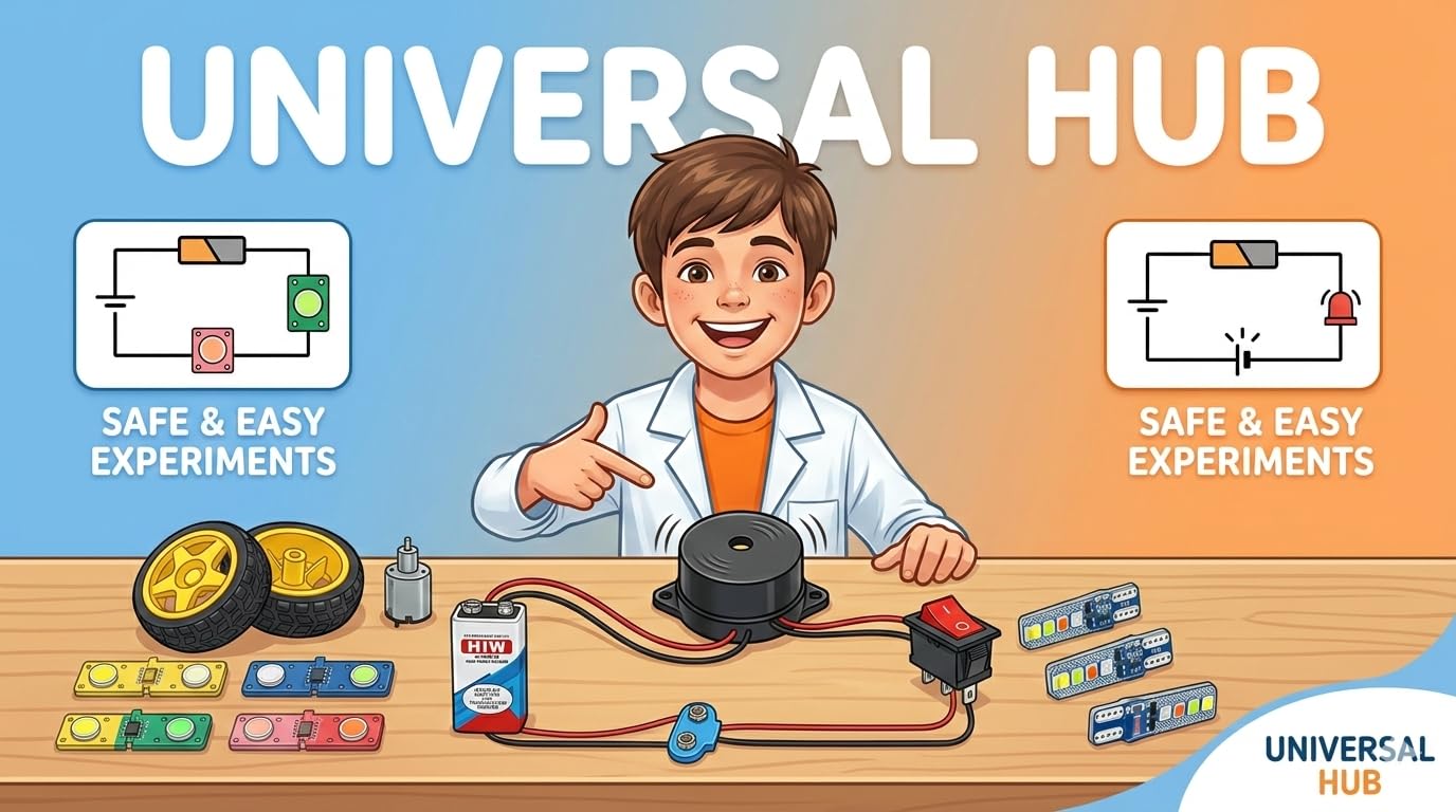 Universal Hub Combo 2 BO Motor, Rocker Switch Battery Clip and Battery Science Project Kit | Electronic Experiment Kit for Kids 8-14 Years - Image 6