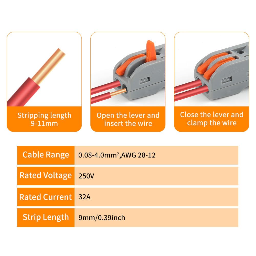 Universal Hub Combo Lever Wire Connector, Push-in Lock Terminal Block for 0.08-4.0mm? Electrical Wires, Compact Splicing Connector, Reusable (1, PCT2-2) - Image 2