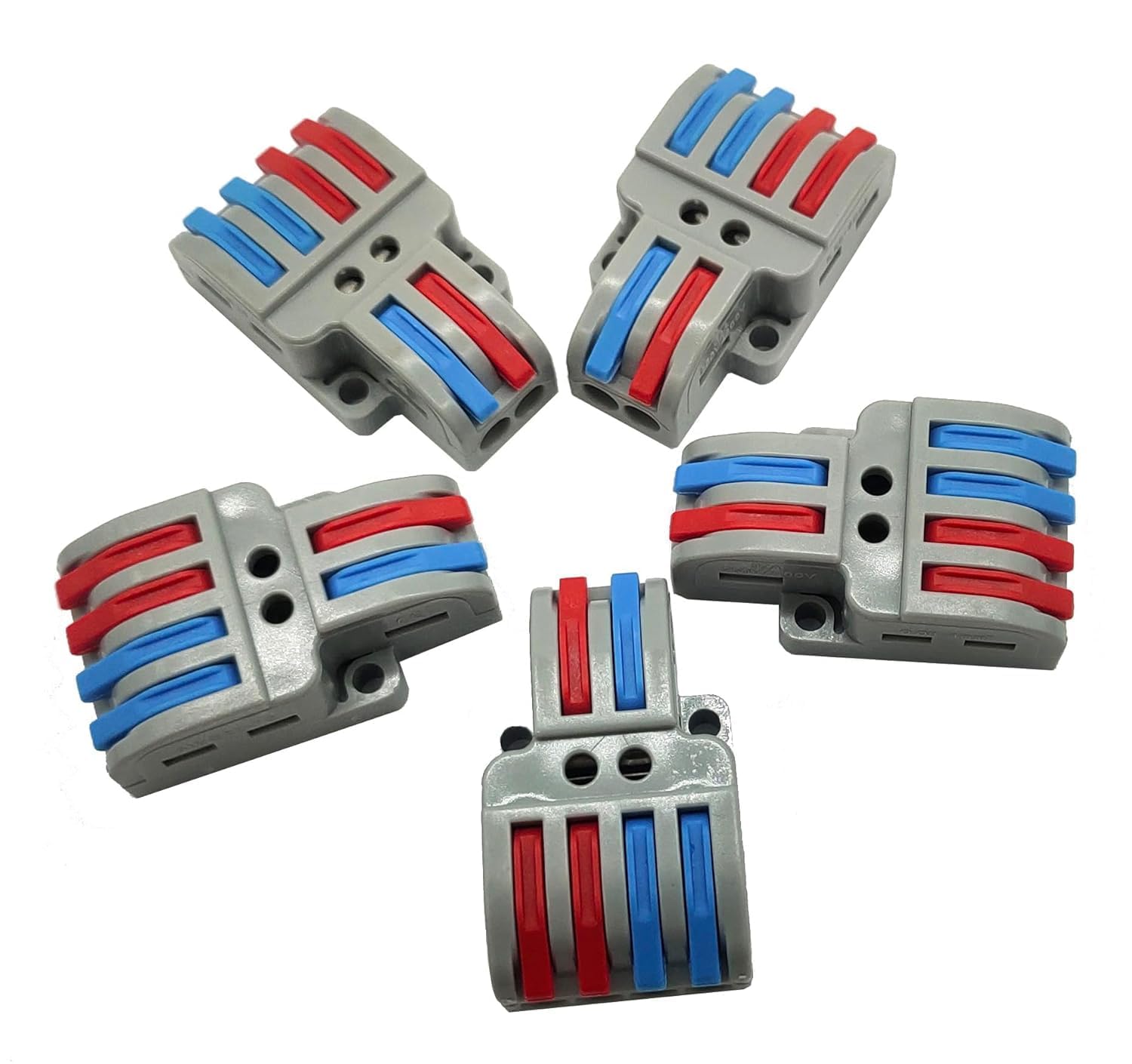 Universal Hub 4Pcs Lever Wire Connectors, Quick Wiring Cable Connector Push-in Conductor Terminal Block, 2 in 4 Out