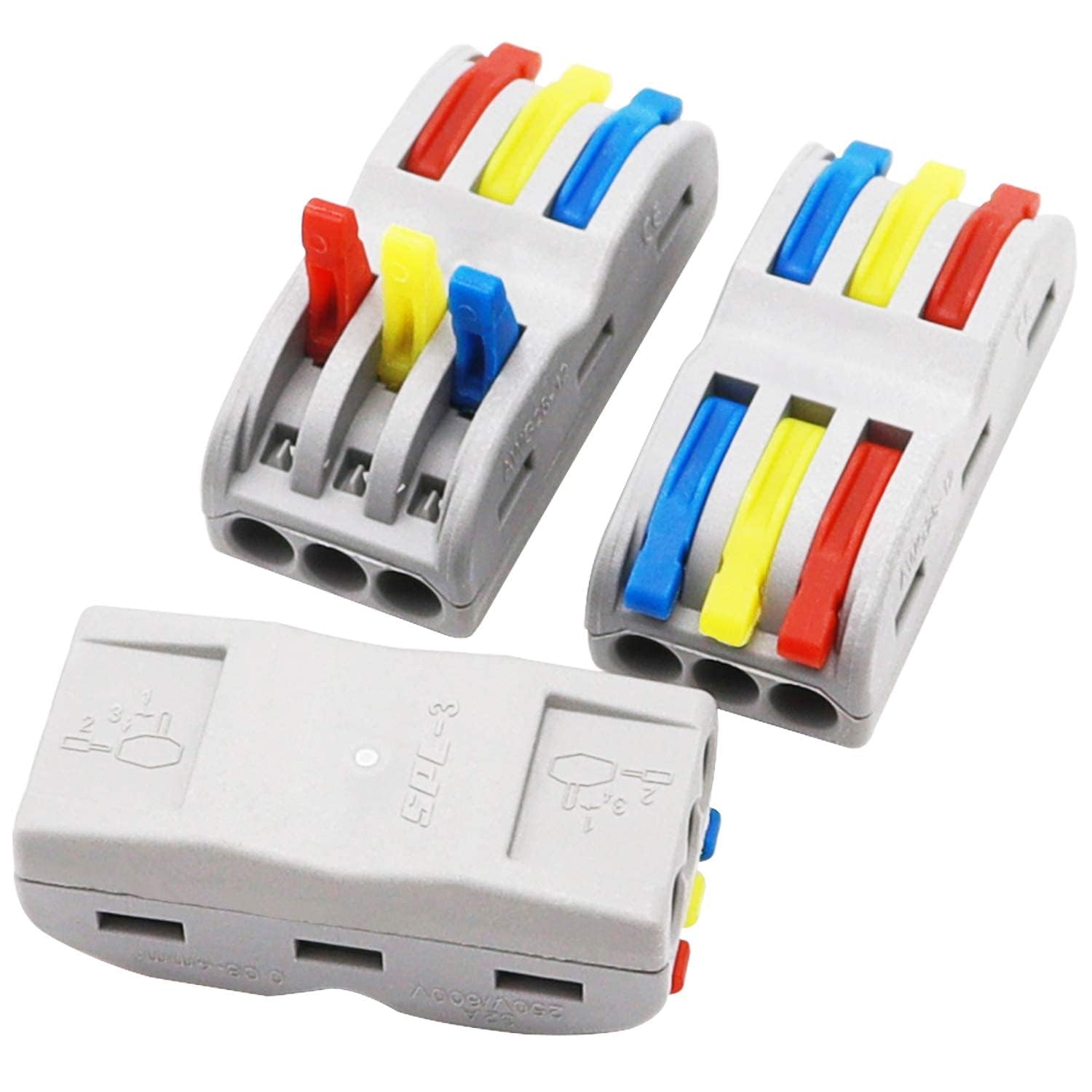 Universal Hub Combo Lever Wire Connector, Push-in Lock Terminal Block for 0.08-4.0mm? Electrical Wires, Compact Splicing Connector, Reusable (4, PCT-223) - Image 2