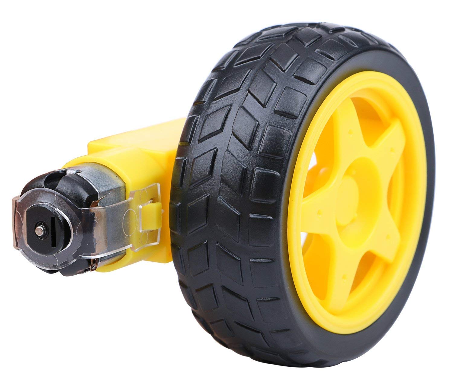 Universal Hub Pack of (1Pcs BO MOTOR &1Pcs WHEEL)150RPM Dual Shaft BO Motor with 65mm Robot Wheel, Reinforced Rubber Wheel, Geared DC Motor for Smart Car Robot, Black and Yellow
