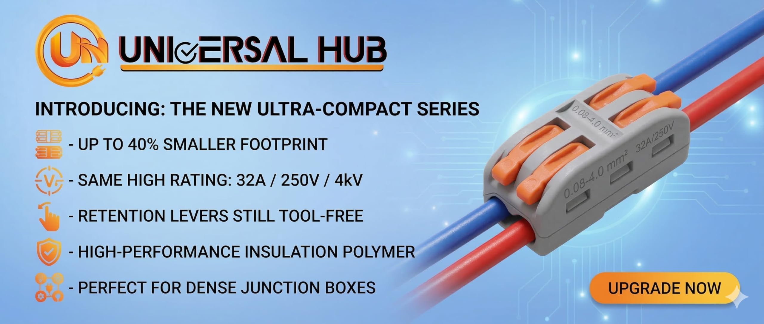 Universal Hub Combo Lever Wire Connector, Push-in Lock Terminal Block for 0.08-4.0mm? Electrical Wires, Compact Splicing Connector, Reusable (1, PCT2-2) - Image 5
