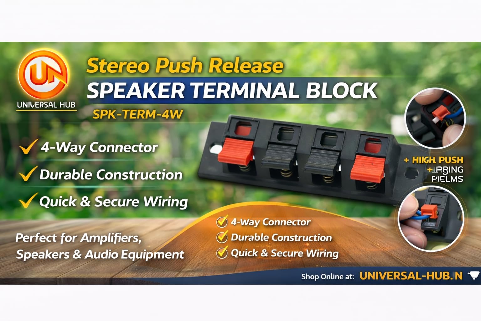 Universal Hub Pack of 5 Speaker Terminal Block Stereo Push Release Connector Plate 4 Way Amplifier Spring Jointing Clamp - Image 5