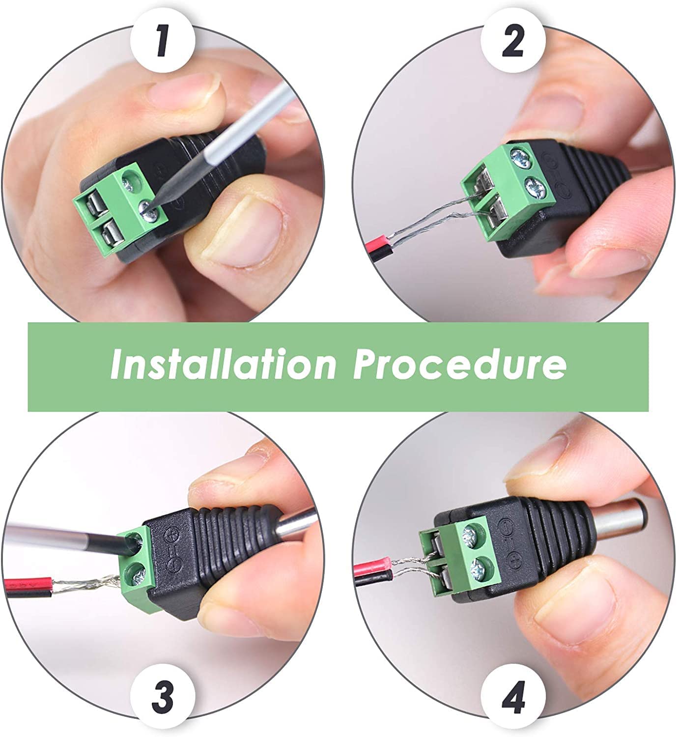 UNIVERSAL HUB DC Power Jack Plug Adapter Connector, 12V, 24V Male + Female 2.1 x 5.5MM Connector Terminal Barrel for CCTV Camera/LED Strip Light, DVR, Car Rearview Monitor System 2 Pair - Image 2