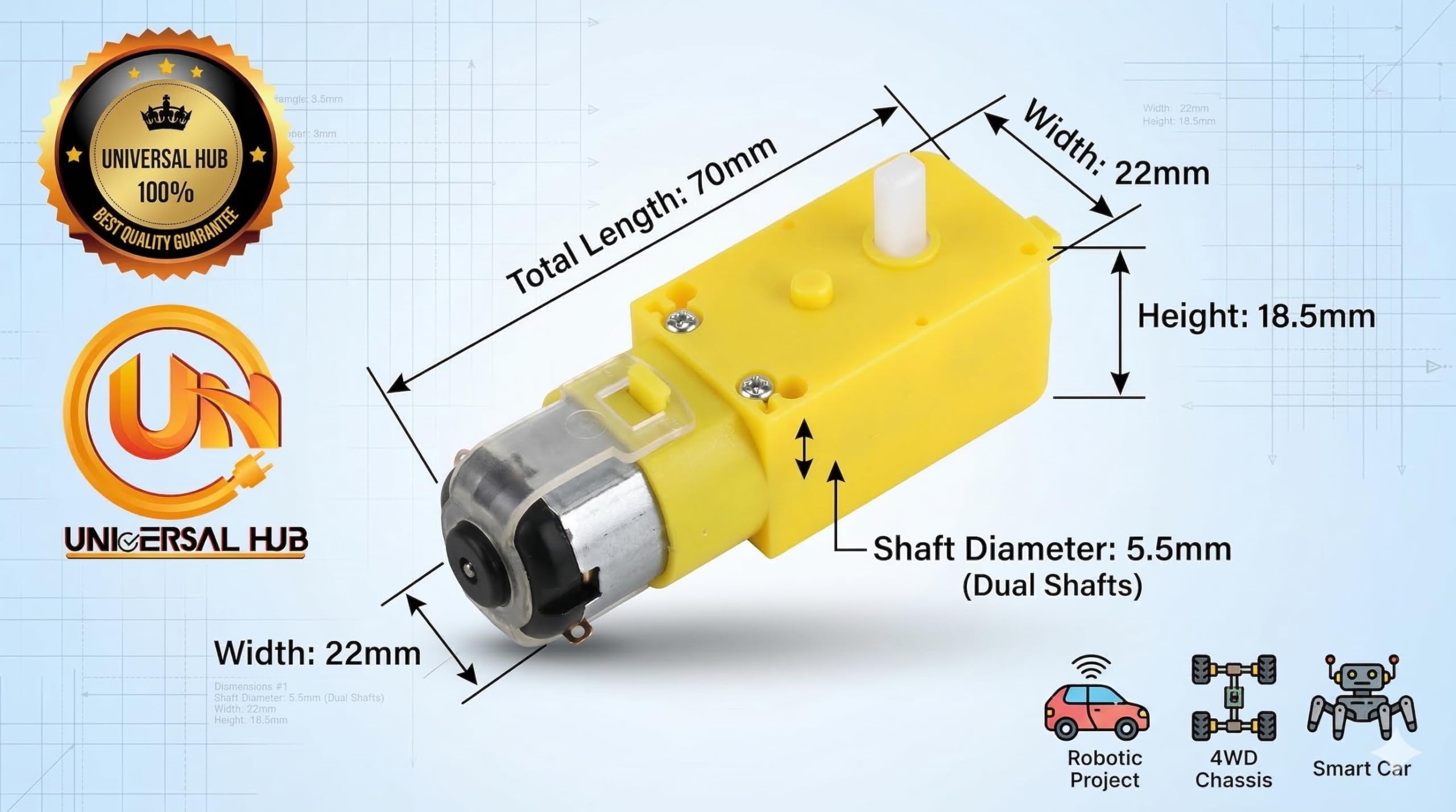 Universal Hub 4 Pcs BO MOTOR-150RPM Dual Shaft BO Motor Geared DC Motor for Smart Car Robot - Image 3