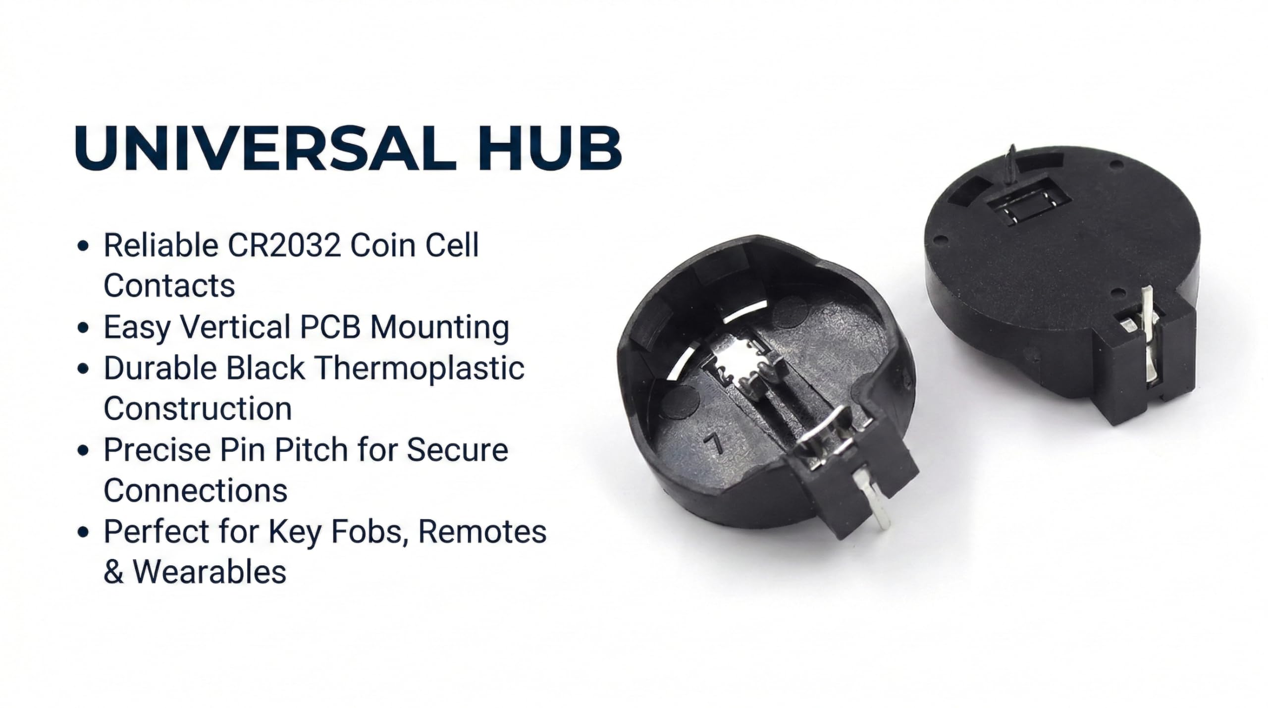 UNIVERSAL HUB CR2032 Coin Cell Battery Holder, Black, 3V, Pack of 10, Universal Compatibility, Spring Contact Design (10) - Image 6