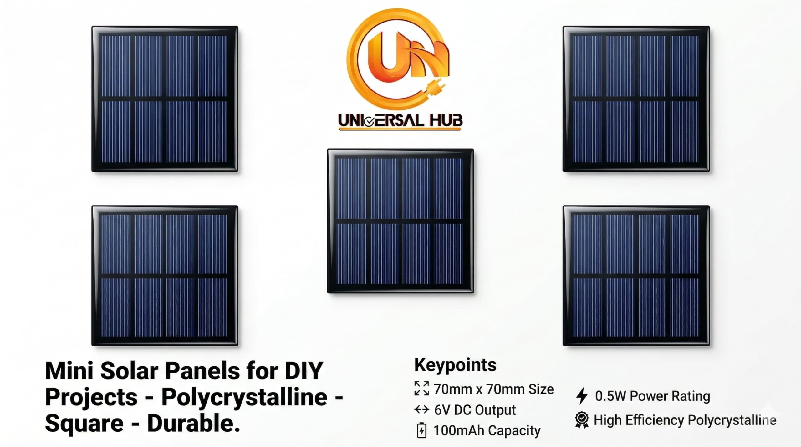 Mini Solar Panel 6V-100 mAh Square Shape (70 x 70 x 03 mm) Pack of 50 - Image 2