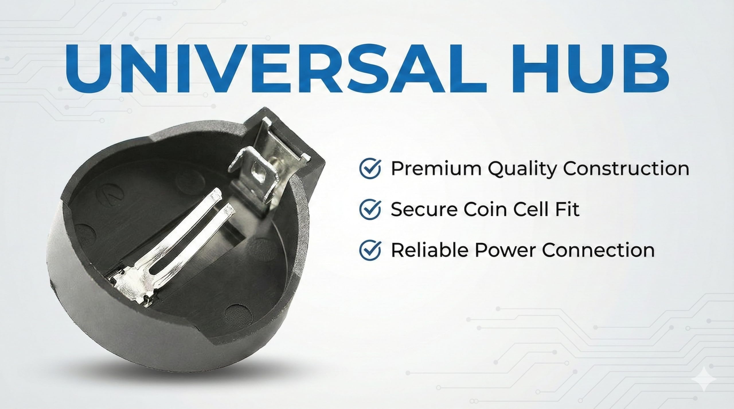 UNIVERSAL HUB CR2032 Coin Cell Battery Holder, Black, 3V, Pack of 10, Universal Compatibility, Spring Contact Design (10) - Image 8