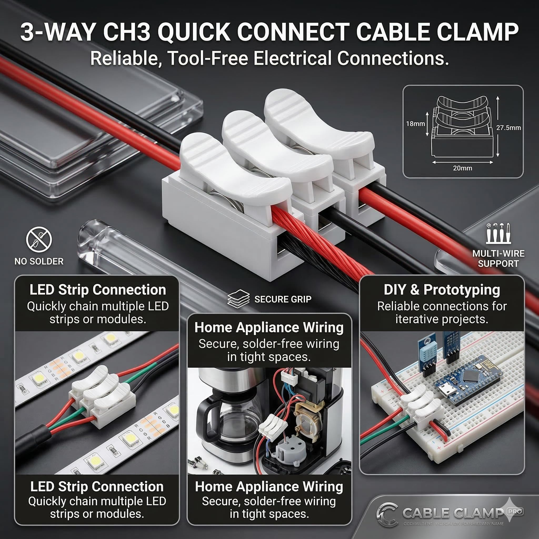 Universal Hub10Pcs CH3 Premium Spring Wire Connectors, Quick Spring Connector, Electrical Cable Clamp Terminal Block Connector, Electrical Push Type Shock Resistant Wire Connector (Pack of 10) - Image 5
