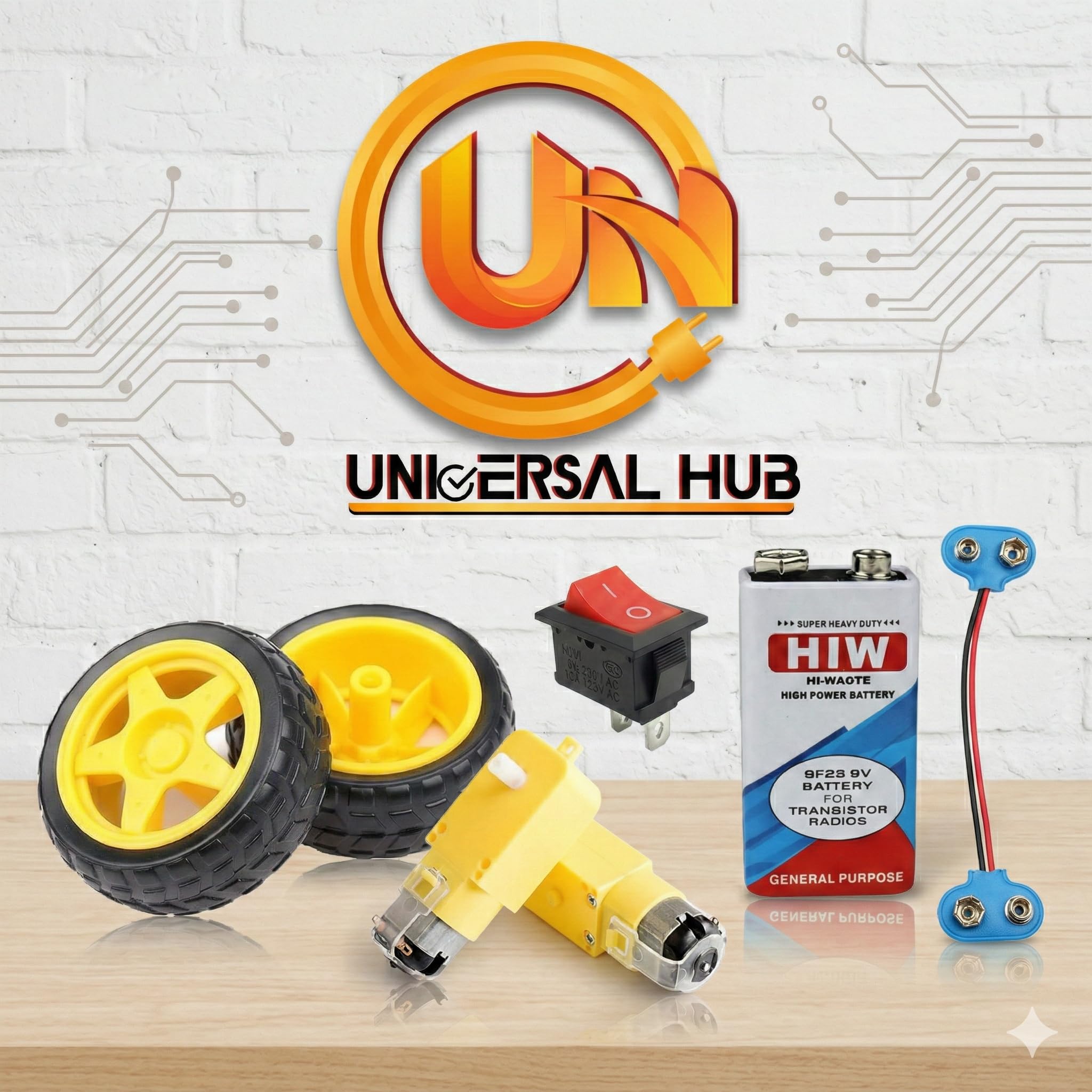 Universal Hub Combo 2 BO Motor, Rocker Switch Battery Clip and Battery Science Project Kit | Electronic Experiment Kit for Kids 8-14 Years - Image 2