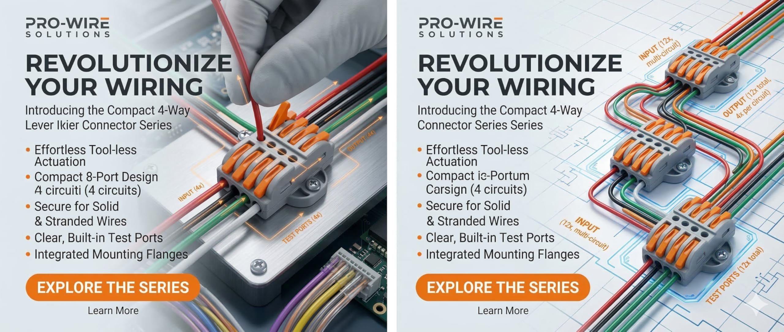 Universal Hub 10Pcs Lever Wire Cable Connectors, 4 in 4 Out Electrical Splice Inline Terminals, 24-12 AWG Push Type Quick Splice Lock Compact Wire Jointer Conductor - Image 2