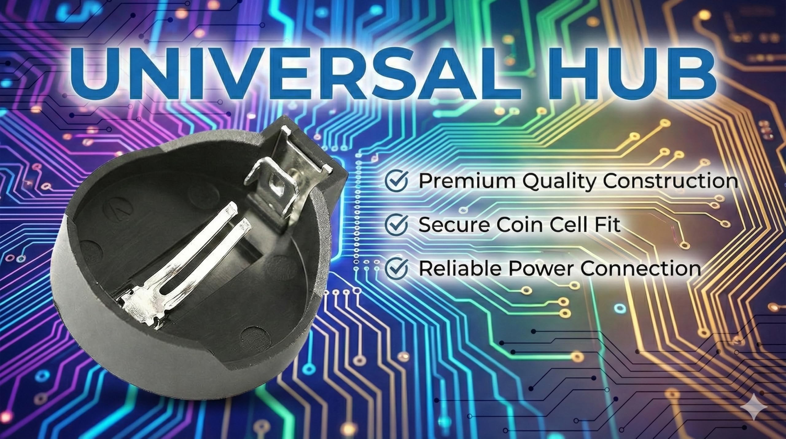 Universal Hub CR2032 Coin Cell Battery Holder, 3V Button Cell Socket Case, Black Plastic with Metal Contacts, Pack of 10 (5) - Image 3