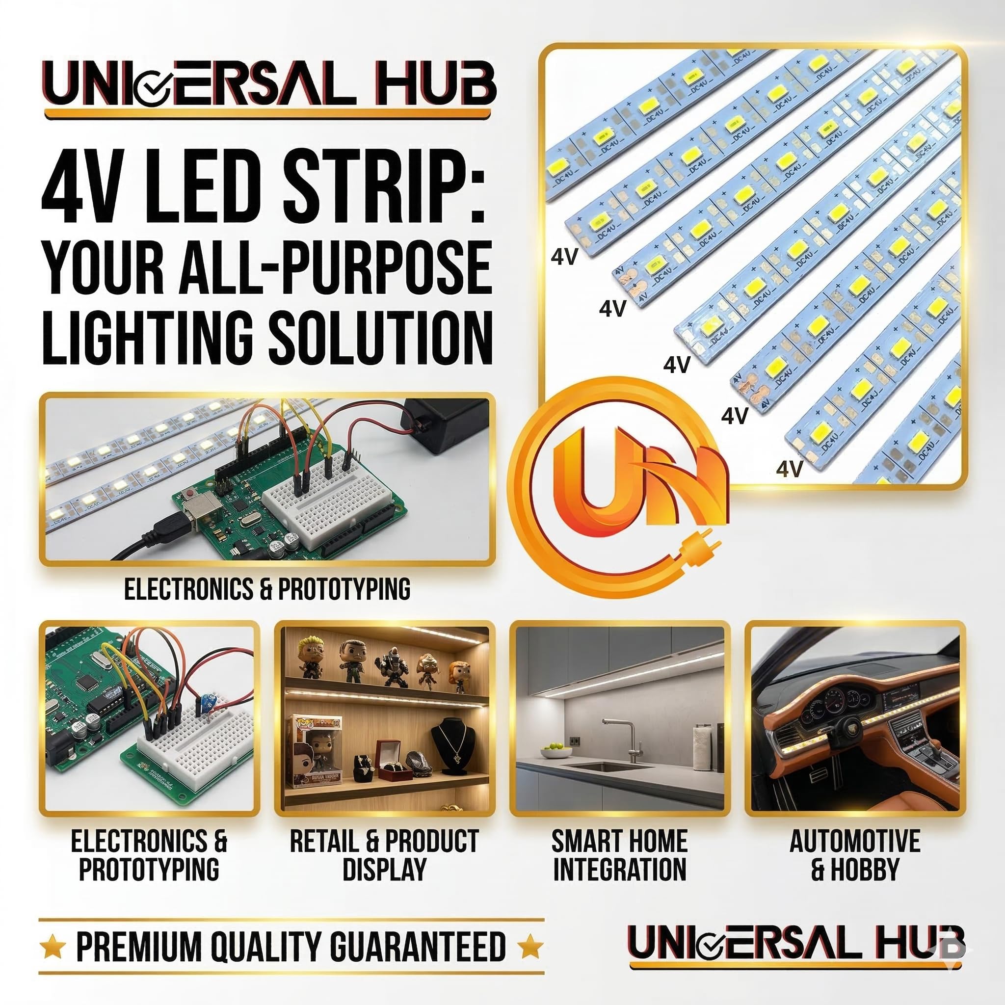 UNIVERSAL HUB DC 4V 100 LEDs Aluminium Strip Light, White Color, High Brightness, 5 Watts - Image 2