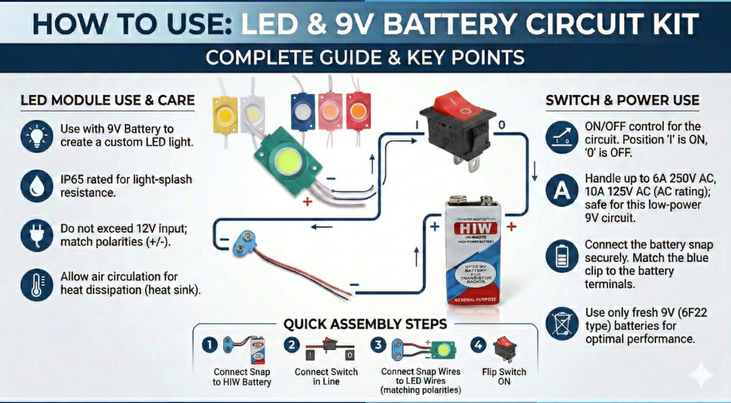 Universal Hub Combo of Red Coin led, Rocker Switch Battery Clip and Battery | Electronic Experiment Kit for Kids 8-14 Years, Working Model for Class 5th-10th - Image 2