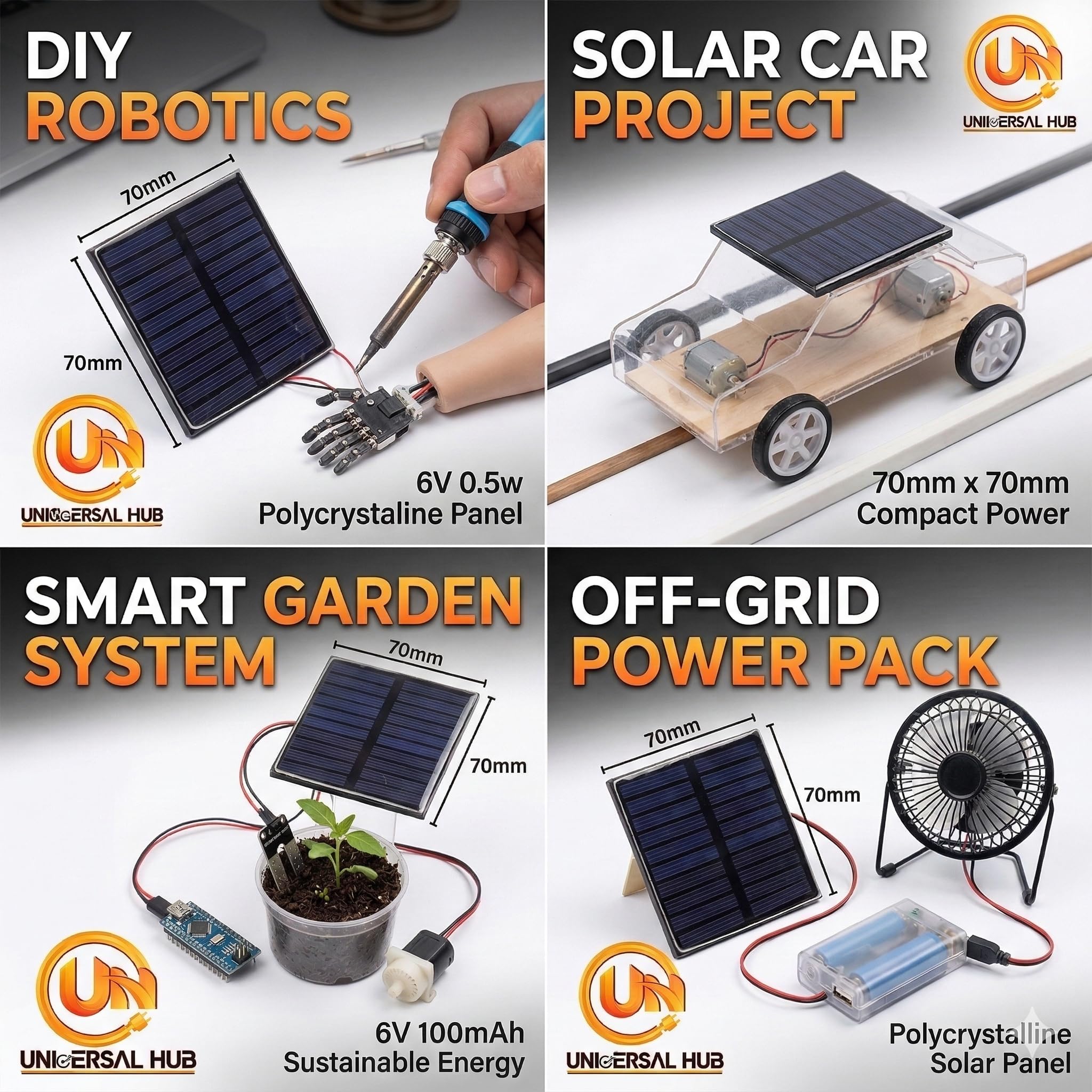 UNIVERSAL HUB 5Pcs Mini Solar for DIY Square Shape Mini Solar Panel 6V-100 mAh (70 x 70 x 03 mm) - Image 2