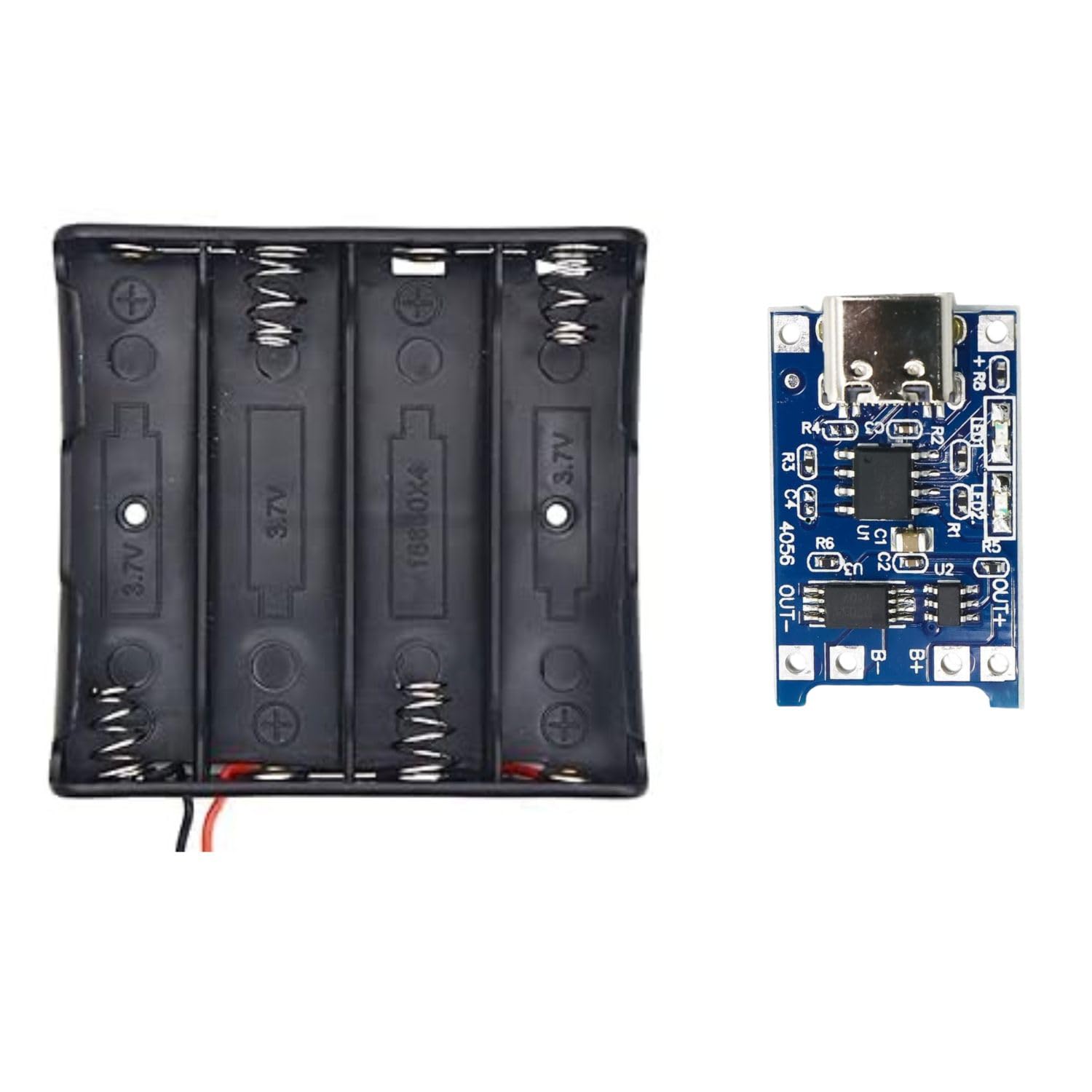 UNIVERSAL HUB TP 4056 & 4 Slot Battery Holder TP4056 Type-C USB Lithium Battery Charger Module with 18650 Battery Holder, 1A 5V Li-ion Charging Board with Overcharge & Over-Discharge Protection