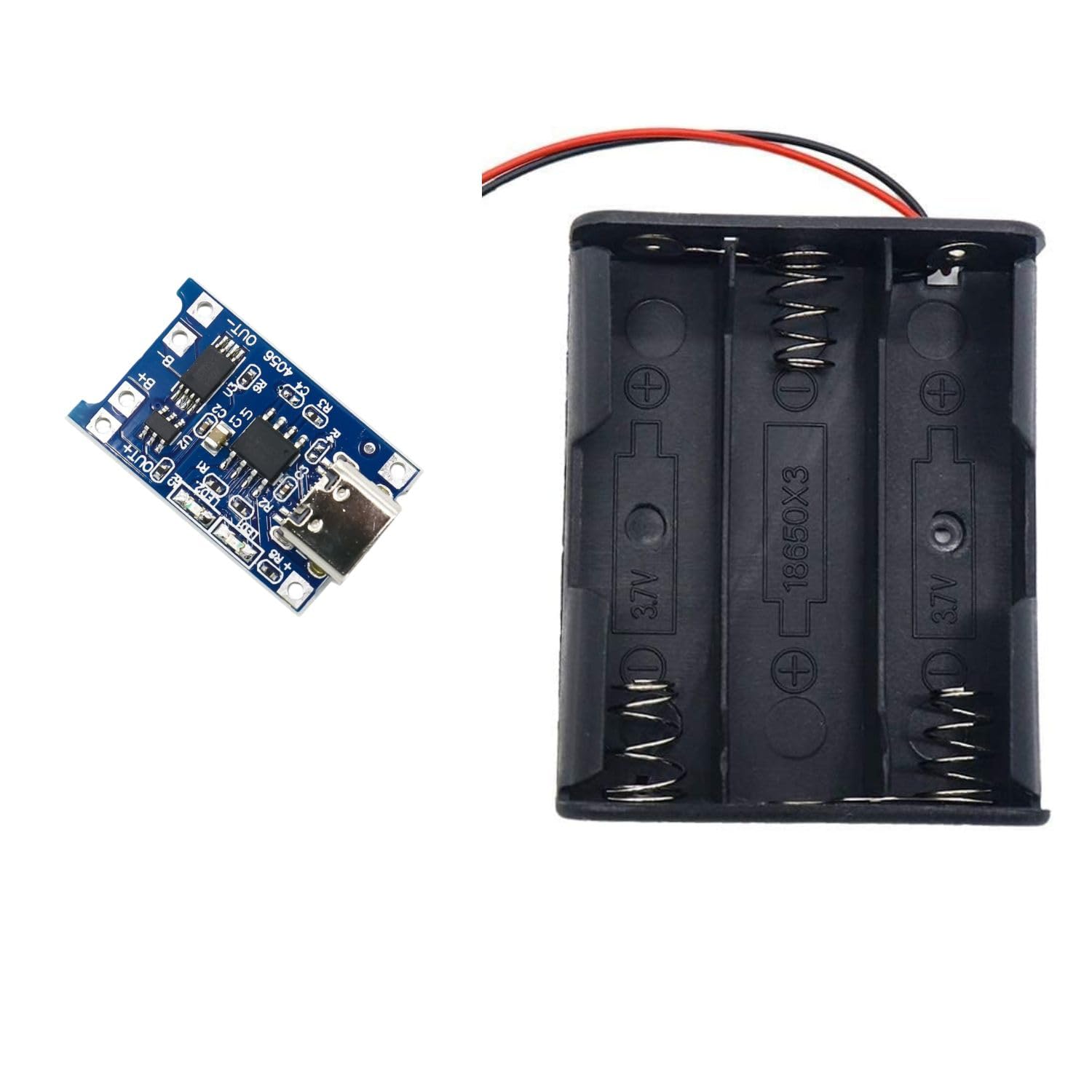 (1PAIR, 3 Slot) TP4056 Type-C USB Lithium Battery Charger Module with 18650 Battery Holder, 1A 5V Li-ion Charging Board with Overcharge & Over-Discharge Protection for DIY Projects and Robotics