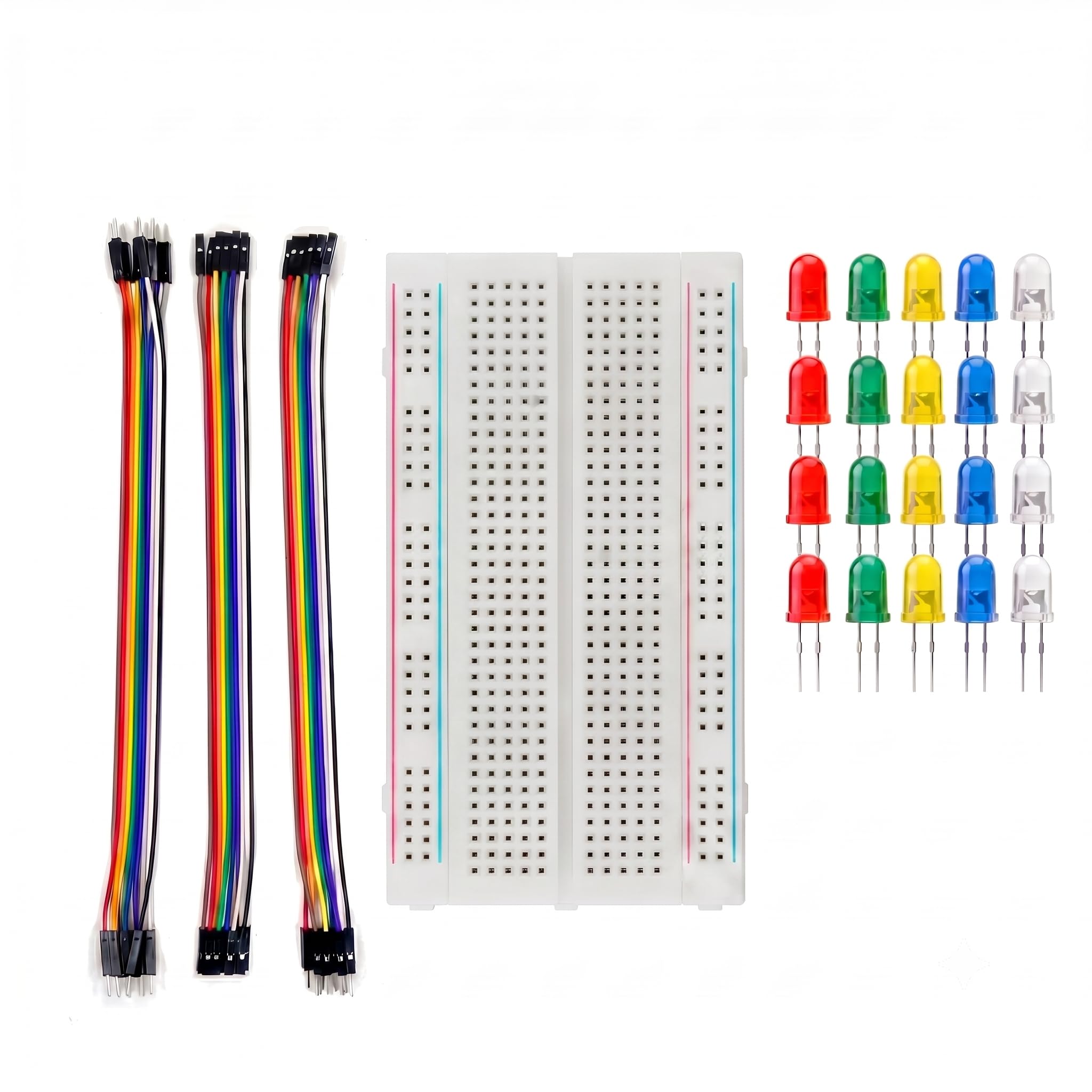 Universal Hub Breadboard 400 Points Starter Kit with 30 Jumper Wires & Assorted 5 MM LEDs