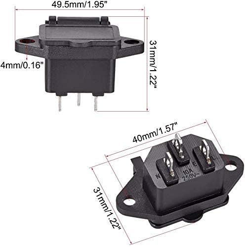 Universal Hub 5Pcs Heavy-Duty IEC C14 Panel Mount Power Inlet | 10A 250V AC, 3-Pin Male Socket with Spring Cover & Screw Mount - Image 4