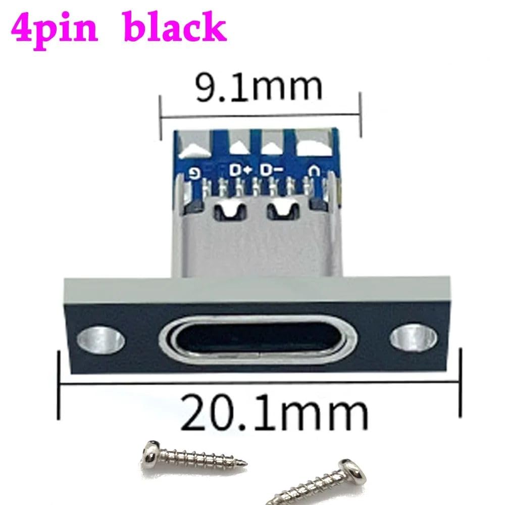 Universal Hub USB 1PCS 3.1 Type-C 4 Pin Female Connector, Panel Mount, Red and Black, Data and Charging Port - Image 5