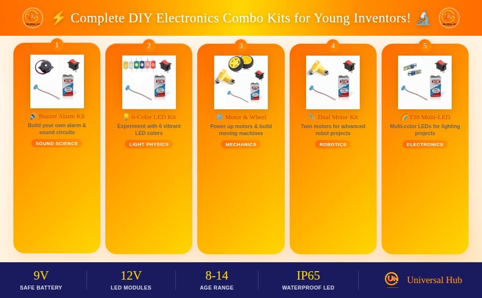 Universal Hub Combo 9V Buzzer, Rocker switch Battery Clip and Battery Science Project Kit | Electronic Experiment Kit for Kids 8-14 Years - Image 5
