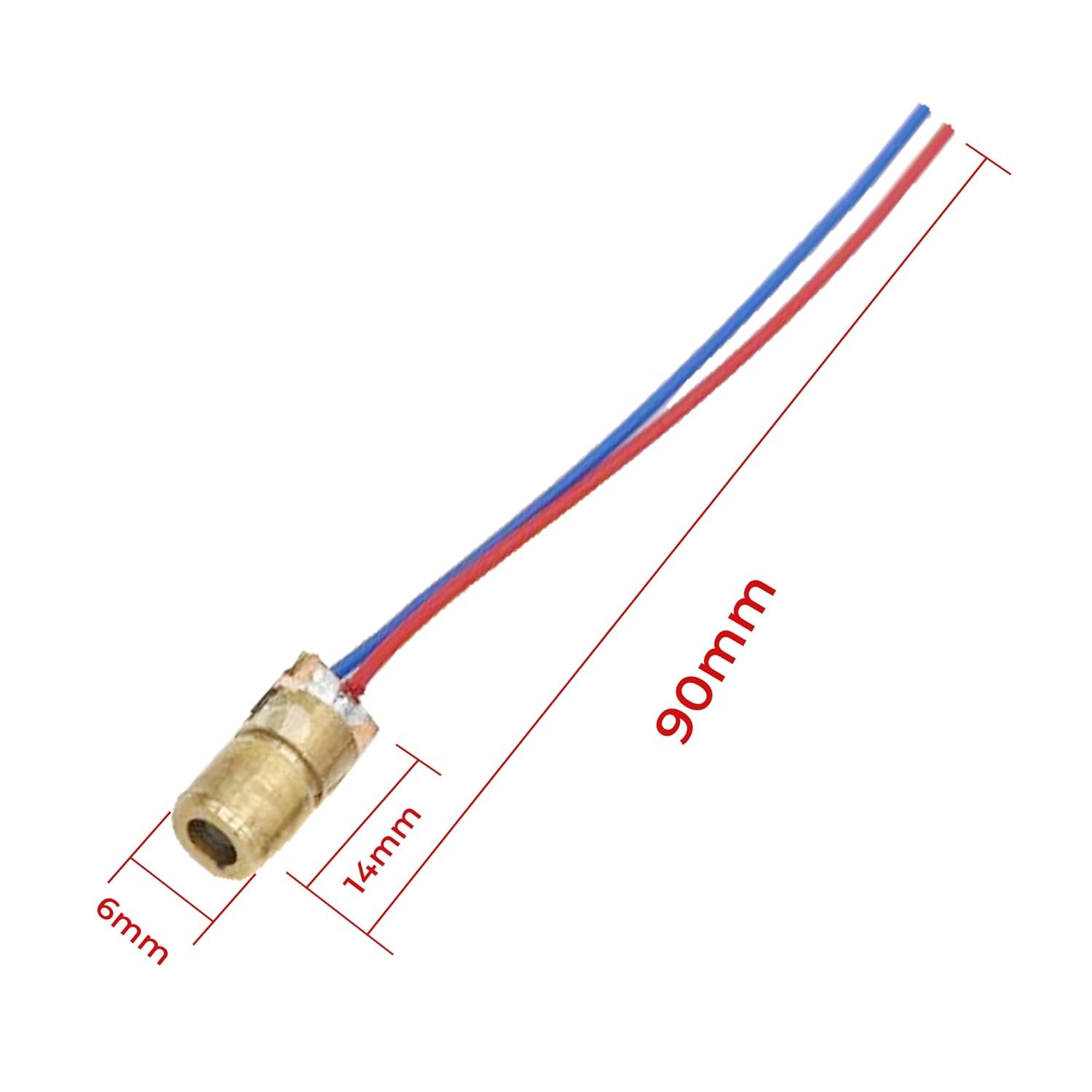 5PCS 5V Laser Diode Sensor, Copper Semiconductor Laser Tube, 6mm Outer Diameter, 14mm Length, Point-like Laser Head with Wire Leads - Image 2