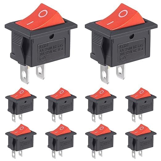 10 Pcs -Pack Mini Boat Rocker Switch, 2-Pin ON/OFF Snap-in Switch, Red Plastic Button, for Car, Marine, and DIY Electronics