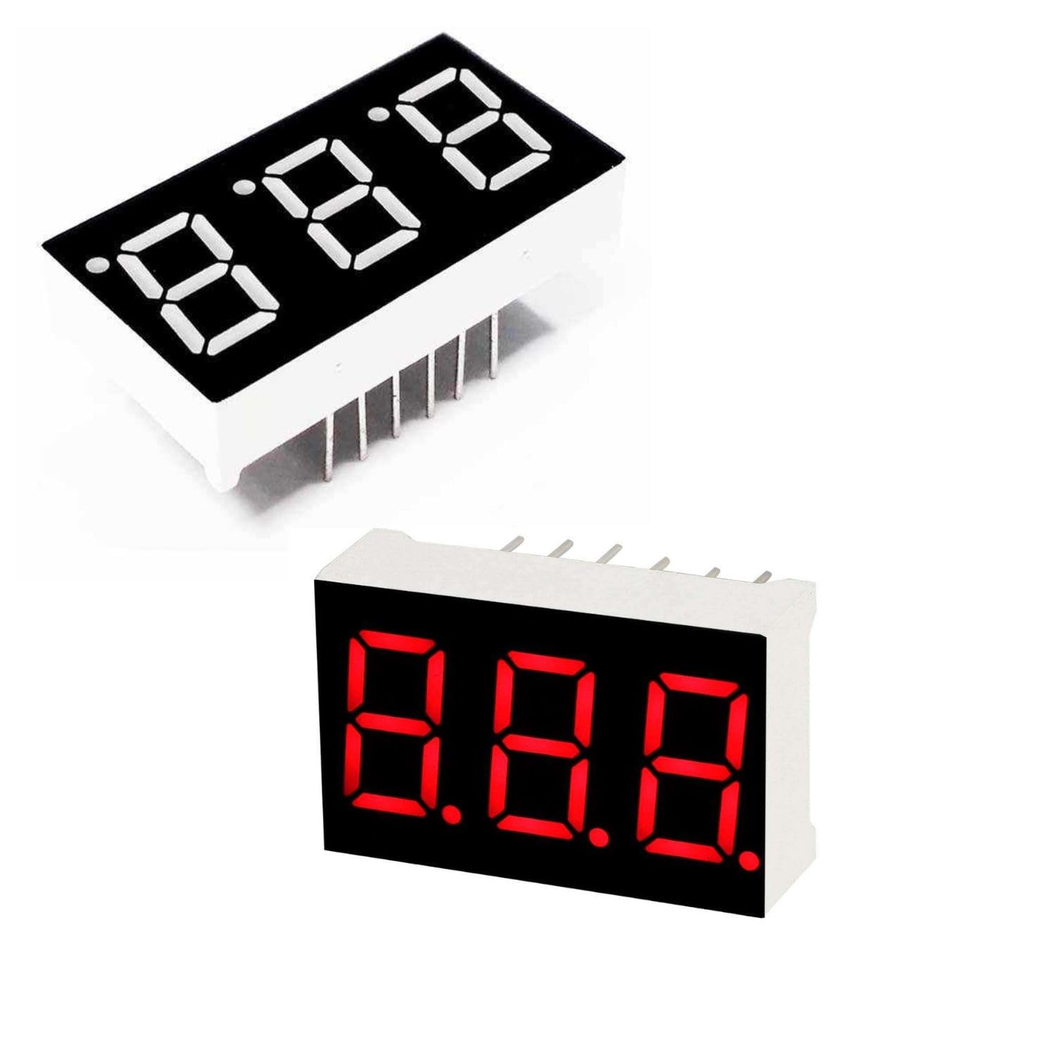 Universal Hub Pack of 10 Piece 3-Digit 7-Segment LED Display 0.56" - Bright Red, Common Cathode, 11-Pin High Intensity Display - Image 2