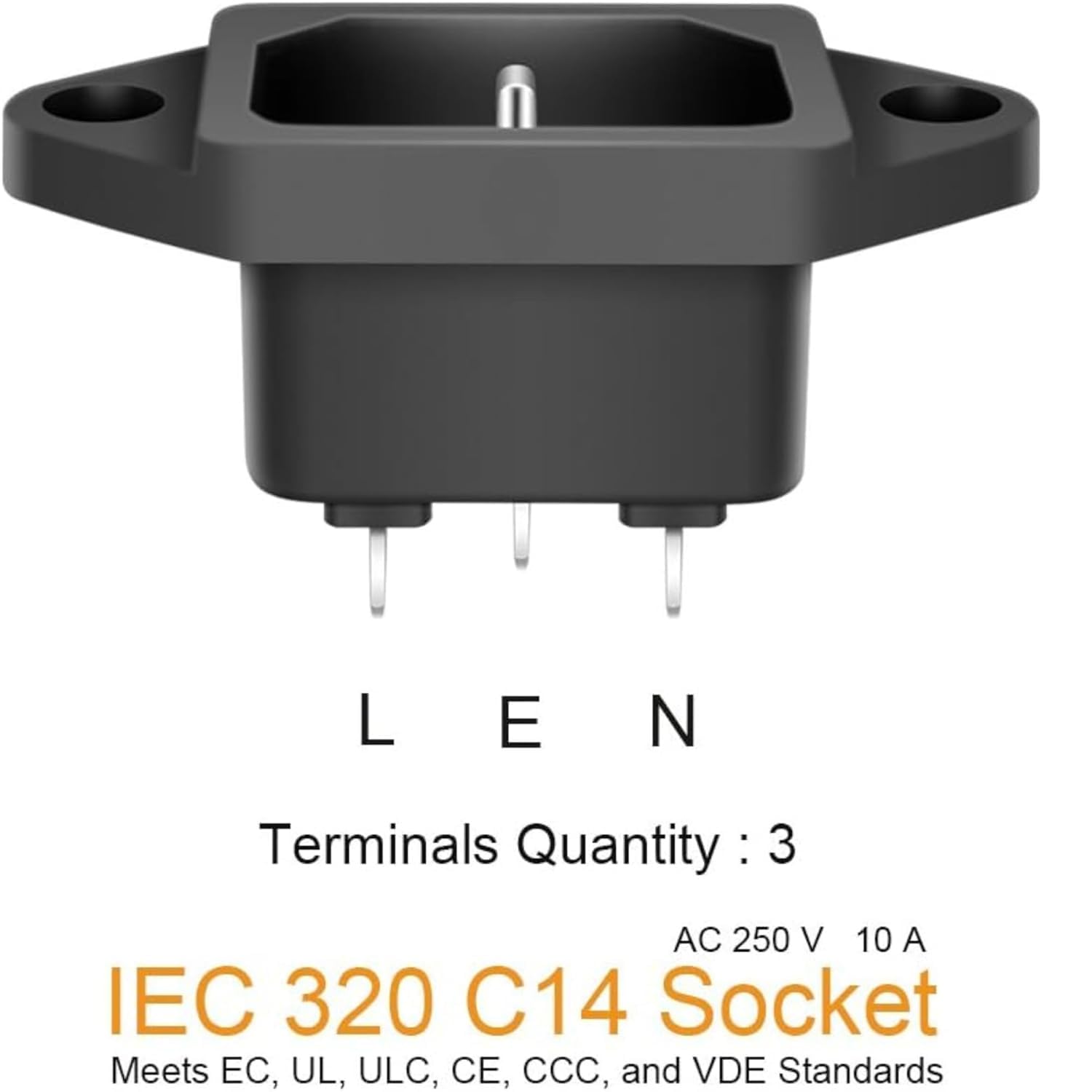 UNIVERSAL HUB 2PCS IEC 320 C14 Male Panel Mount Socket, 3-Pin, AC 250V 10A,for Desktop PC, PDU, 3D Printer, CNC Machine - Image 6
