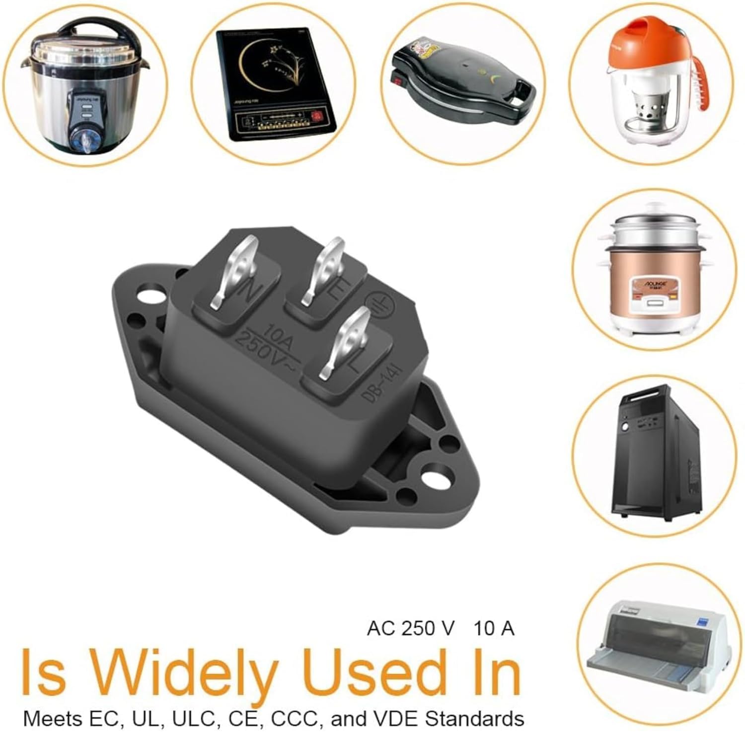 UNIVERSAL HUB PACK OF 10 AC 250V 10A IEC 320 C14 Panel Mount Plug Adapter Power Connector Socket Black Screw Mount 3 Pins - Image 5