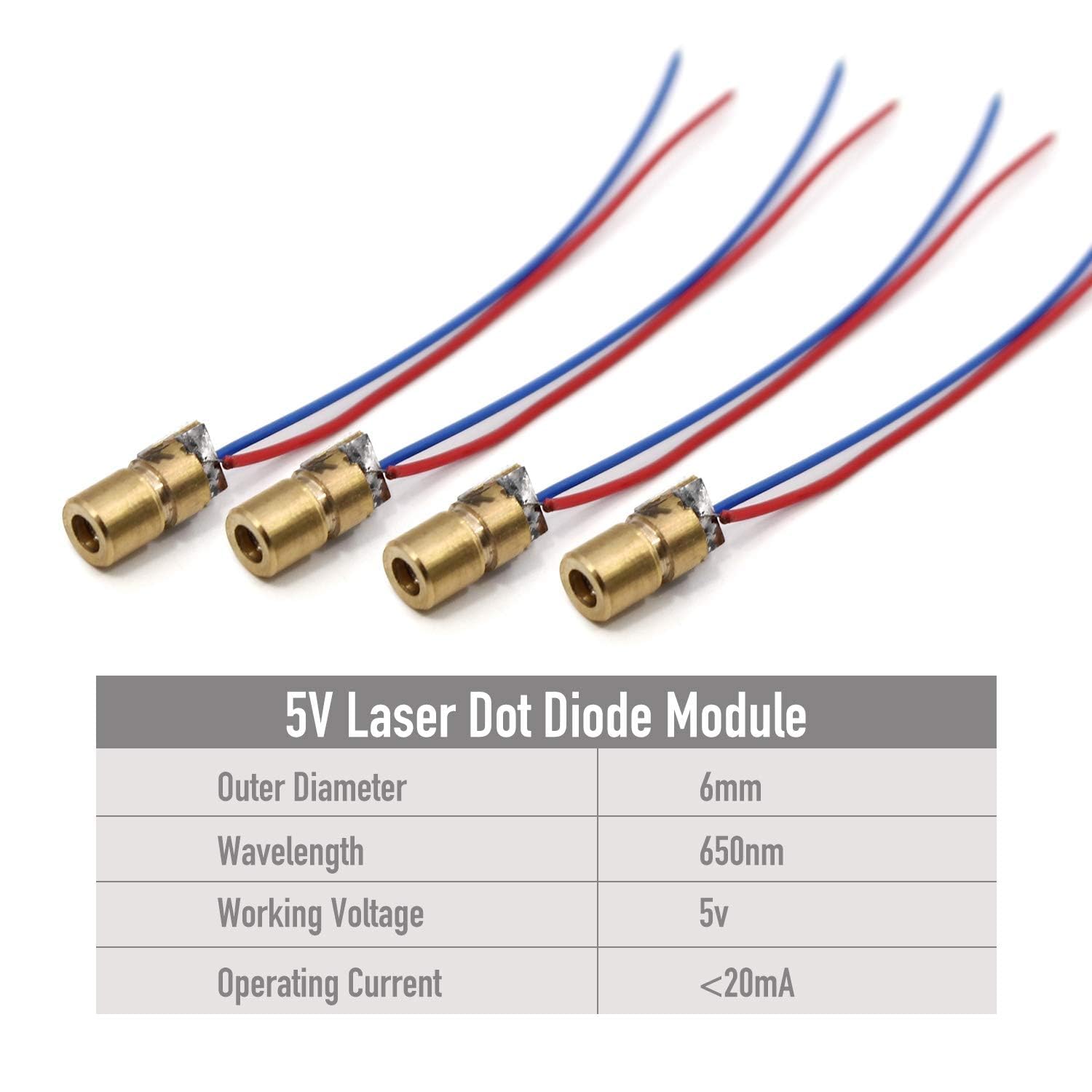 5PCS 5V Laser Diode Sensor, Copper Semiconductor Laser Tube, 6mm Outer Diameter, 14mm Length, Point-like Laser Head with Wire Leads - Image 3