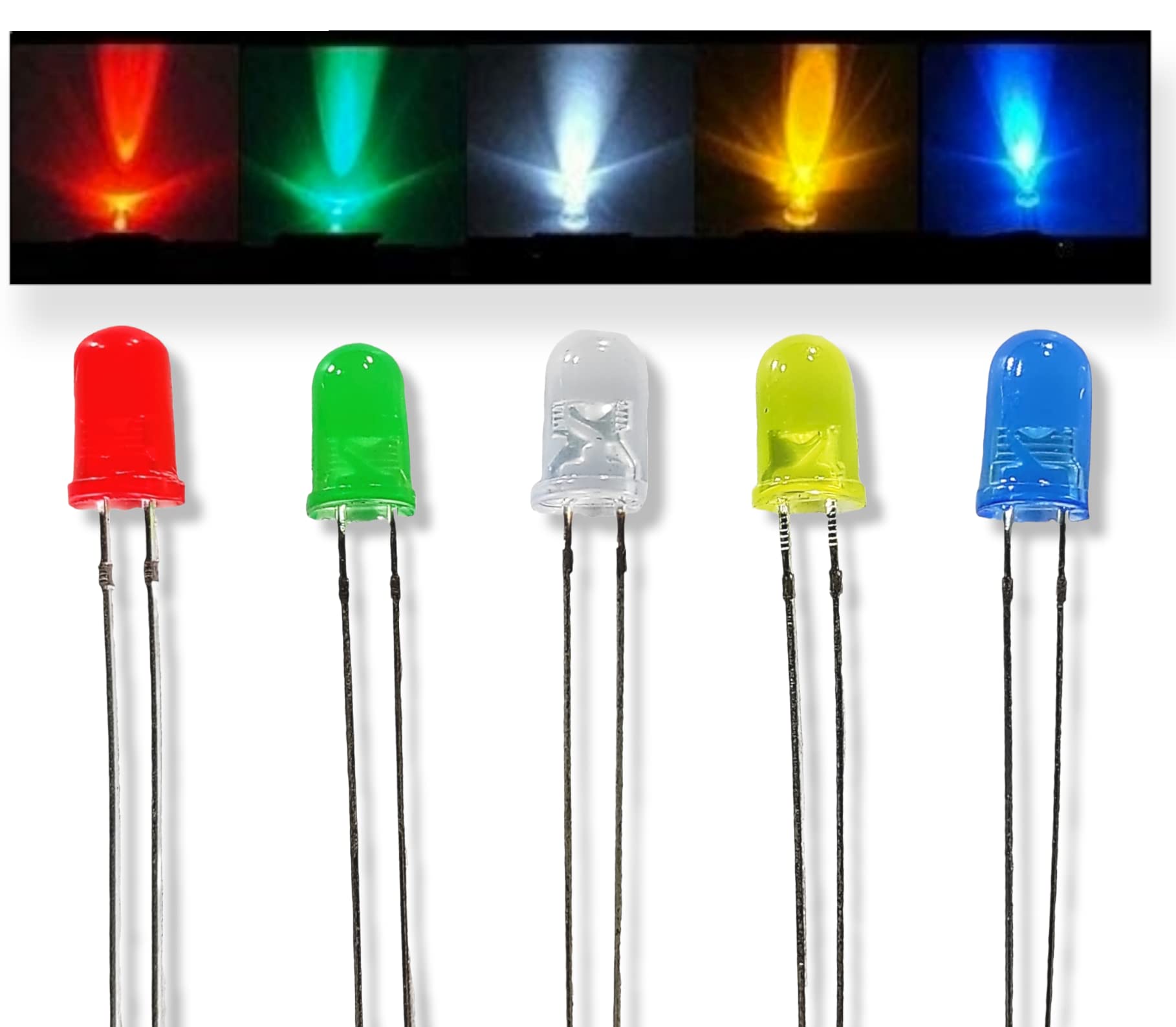 UNIVERSAL HUB 5mm Leds Combo of 100 Multicolour Led (Red,Blue,White,Green,Yellow) 20Pcs Each Color Input 1.5V Led Bulb