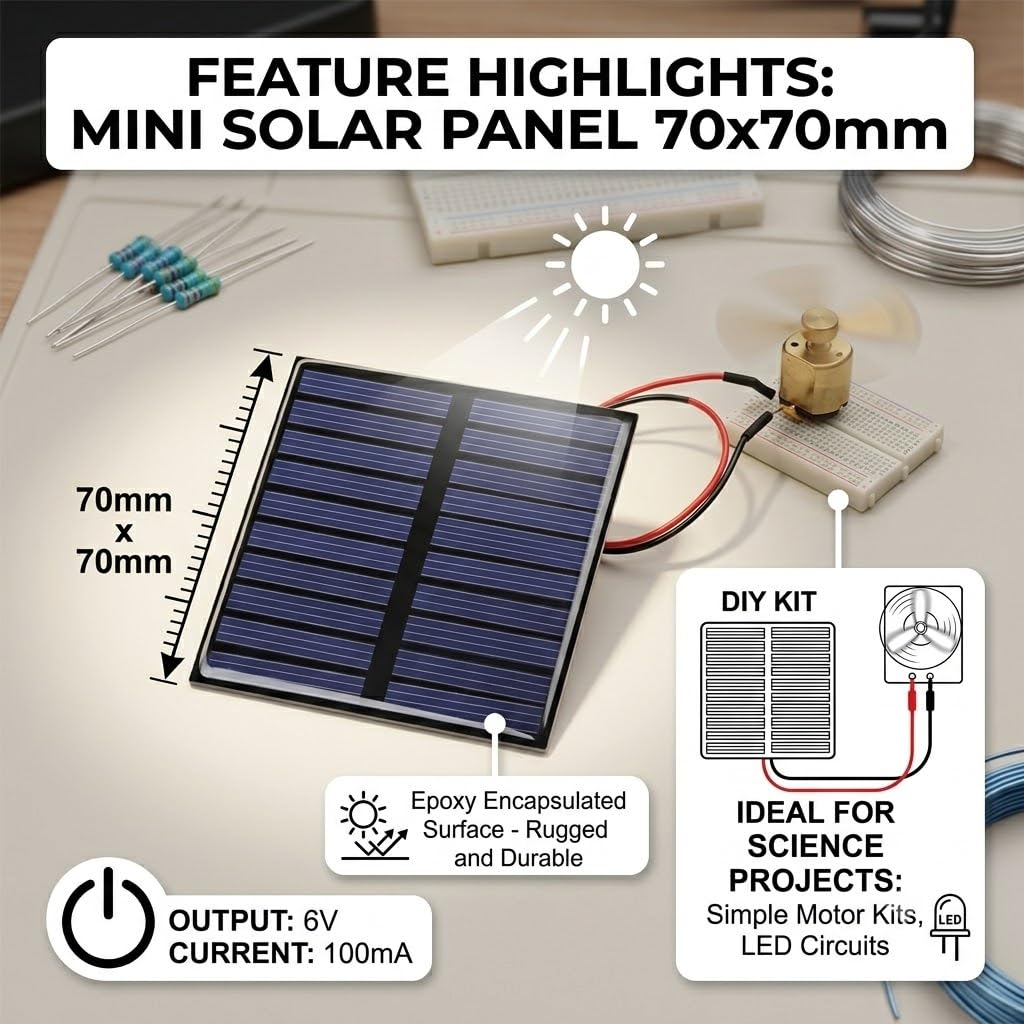 UNIVERSAL HUB 10PCS Mini Solar Panel, 6V 100mA, 70x70 mm, for School and STEM Projects - Image 8