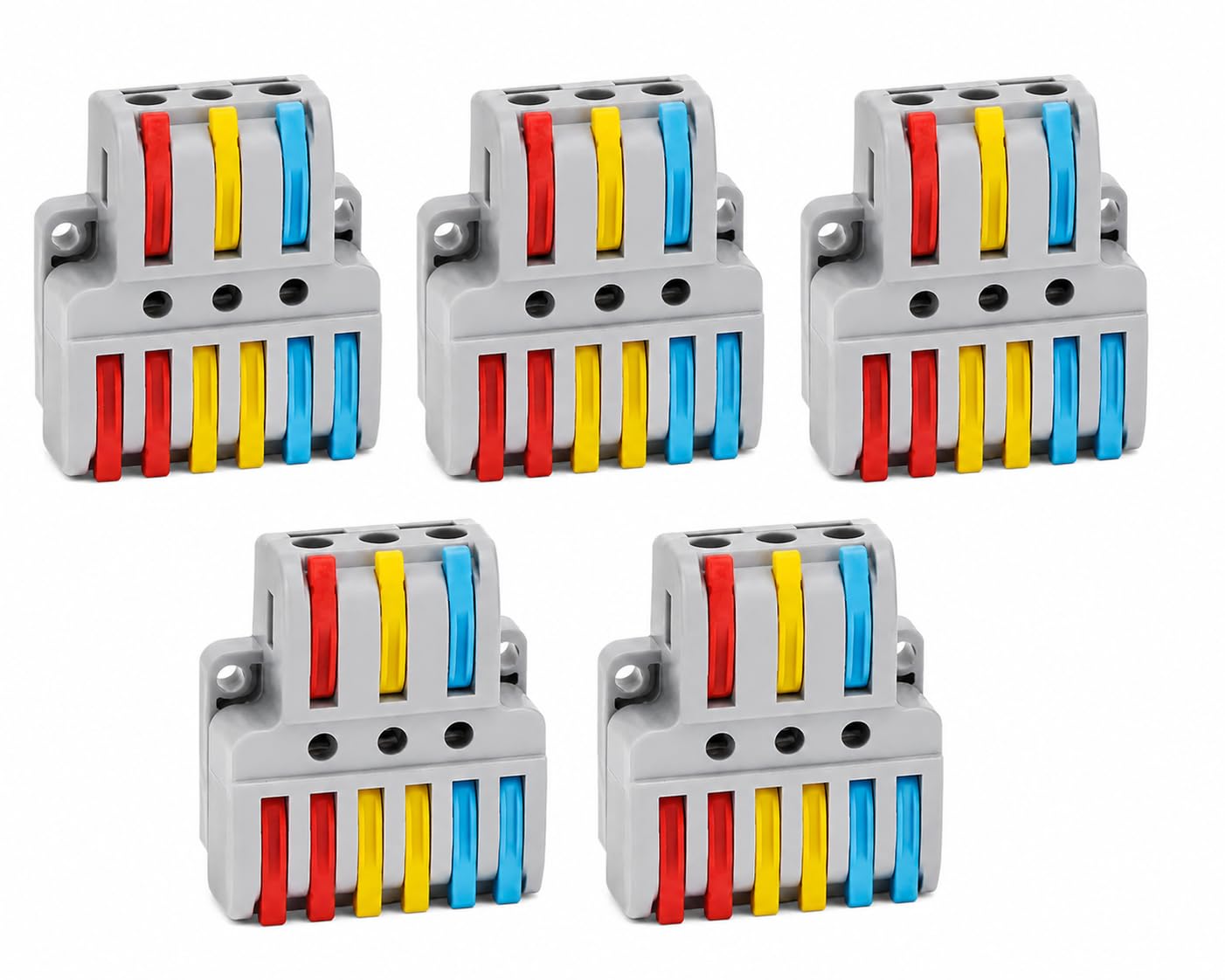 3 IN 6 OUT Pack of 5 Lever Wire Connector, Universal Connection Terminals