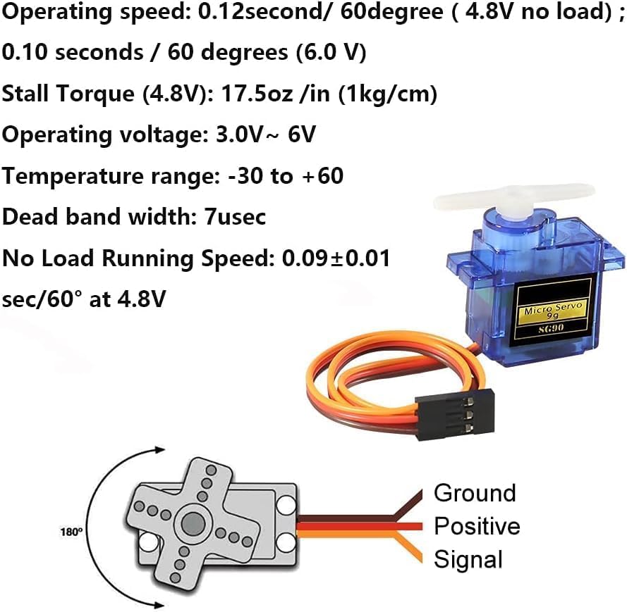 Universal Hub 2Pcs Servo Motor SG90 Micro 9G - 180 Degree Digital Servo for RC Robot, Helicopter, Airplane, Boat, and DIY STEM Projects - Image 3