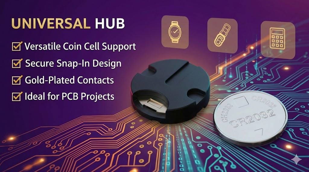 UNIVERSAL HUB 10Pcs CR2032 Coin Cell Battery Holder, Black, 3V Universal Compatibility, Spring Contact Design - Image 7