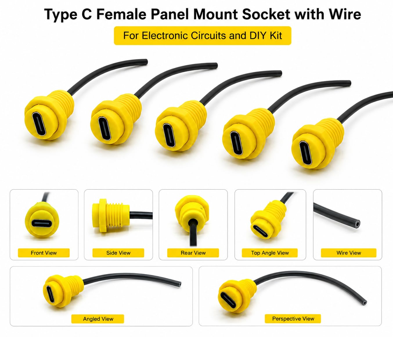 UNIVERSAL HUB USB Type-C Female Panel Mount Socket Connector, 5Pcs - Image 5